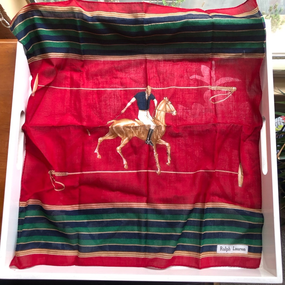 Ralph Lauren Red and Green Equestrian pocket square/hankie.